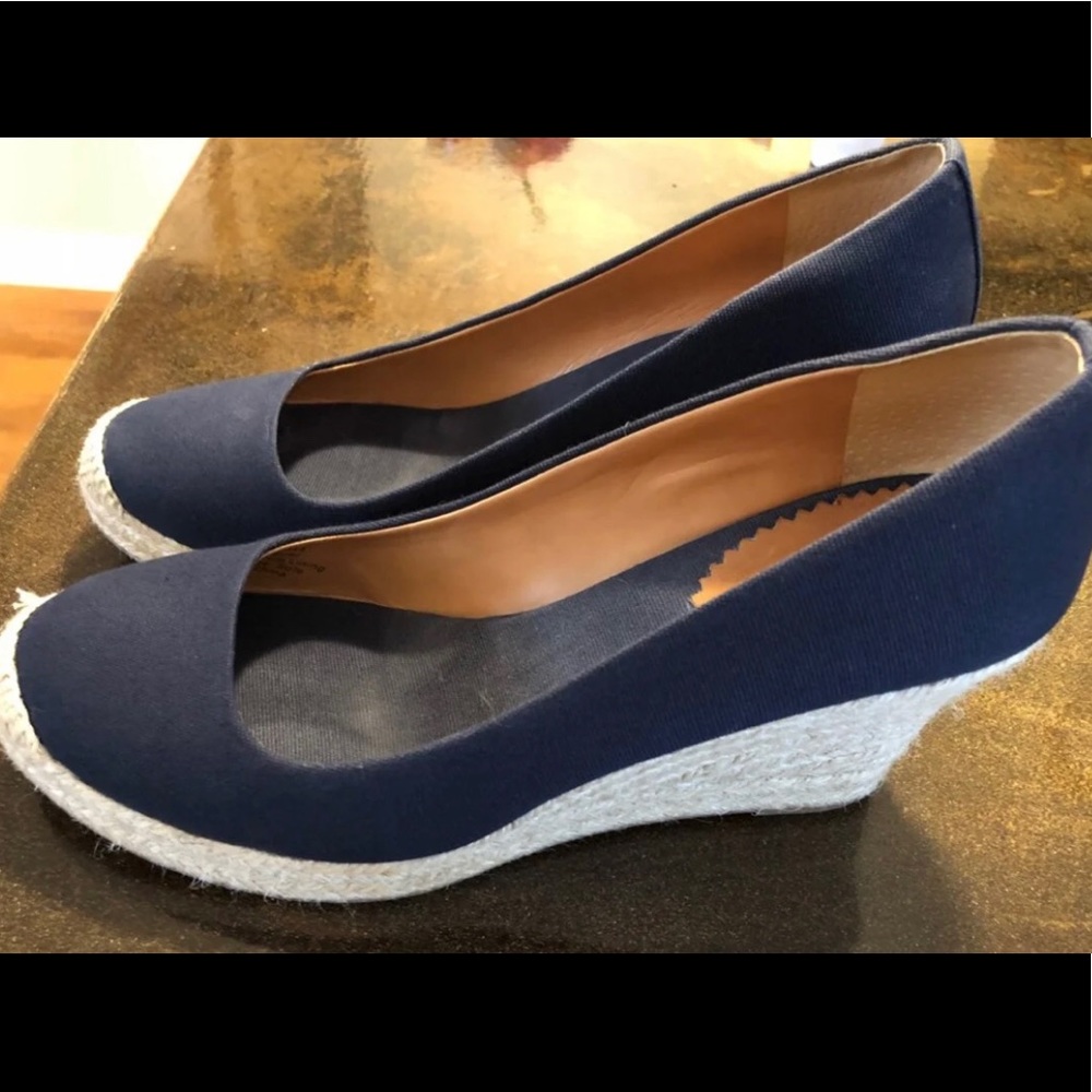 JCrew espadrille wedge heeled shoes navy 9.5 - 10